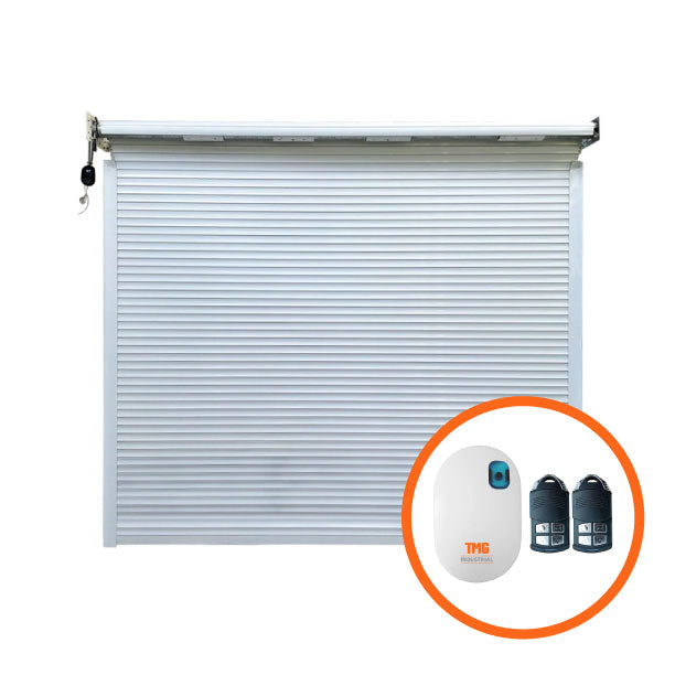TMG Industrial Motorized Roll-Up Door Kit for TMG-MS2119 Metal Shed, With Two Remote Controls, AC Motor, TMG-MS2119-RD100