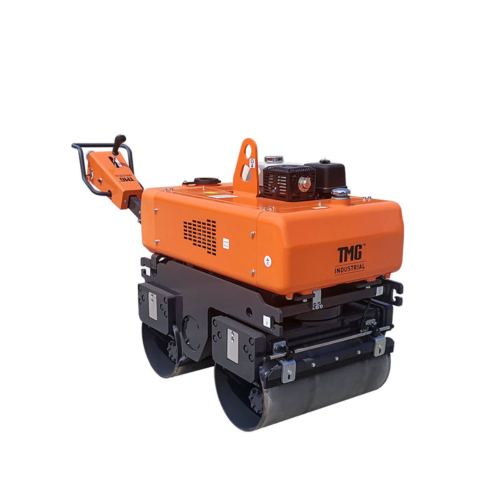 TMG Industrial 1-Ton Walk-Behind Double Drum Vibratory Roller, 13 HP Honda GX390 Gasoline Engine, 14” Drum, 3800 lb Compaction Force, Electromagnetic Clutch, Integrated Control Handle, TMG-MVR30