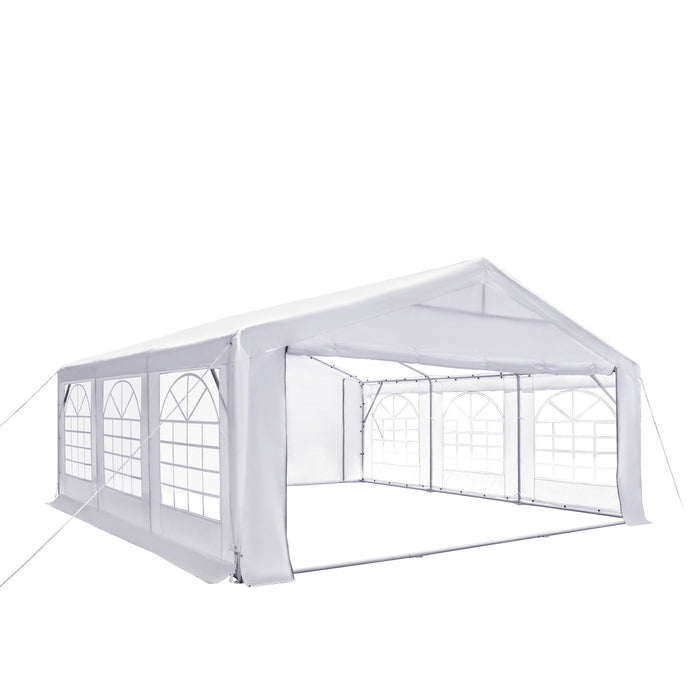 TMG Industrial 20' x 20' Heavy Duty Outdoor Party Tent with Removable Sidewalls and Roll-Up Doors, PE tarpaulin fabric, 6’6” Overhead, 10’ Peak Ceiling, TMG-PT2020F