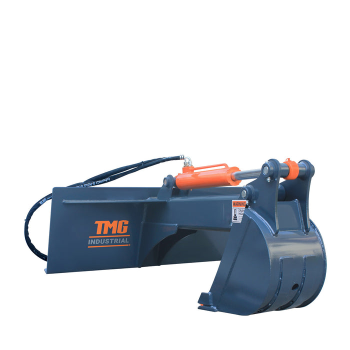 TMG Industrial Skid Steer Backhoe Attachment, 12” Bucket Included, 30-60 HP Carriers, 59” Digging Depth, TMG-SBH45