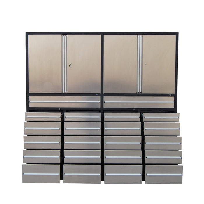 TMG Industrial Pro Series 7-Ft 22 Drawer Stainless Steel Storage Chest, Top Cabinets, All-in-One Welded Frame, Keyed Alike Locks, TMG-SC22DS