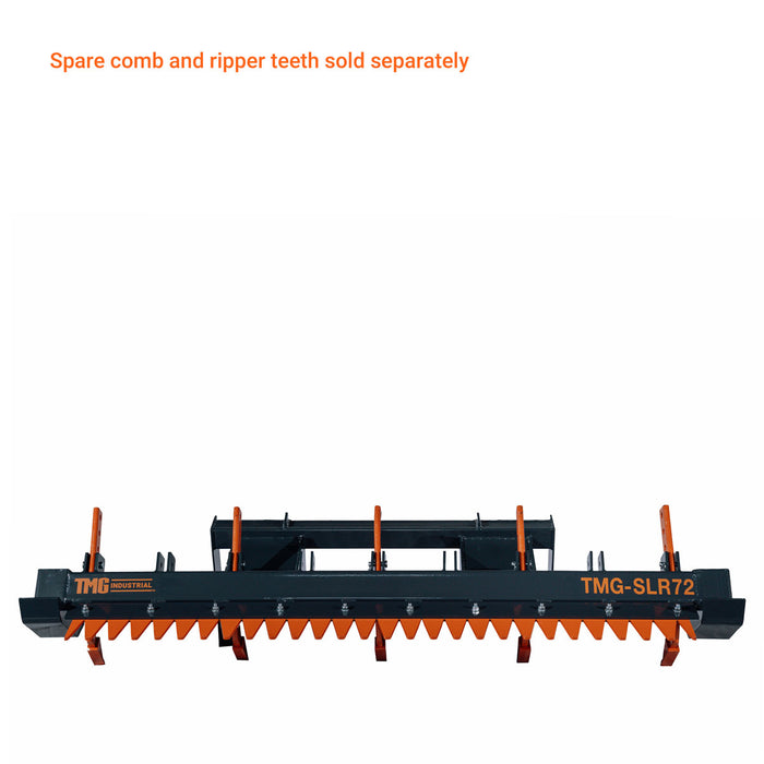 TMG Industrial 72” Skid Steer Land Ripper w/Rake Comb, Scarifier, Dethatcher, Forward & Reverse, Depth Adjustable Ripping Teeth, TMG-SLR72