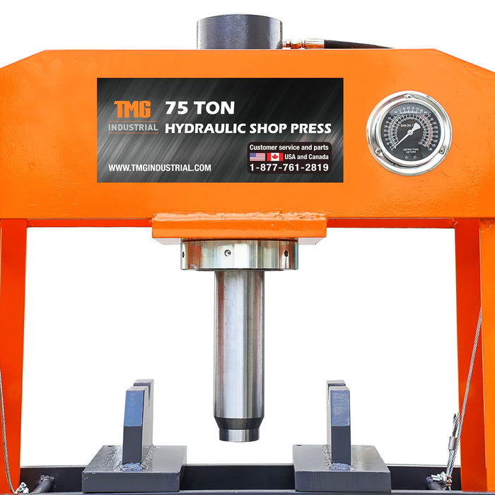 TMG Industrial 75 Ton Capacity Hydraulic Shop Press, Heavy Duty Pressing, Fully Welded H-Frame, Air & Manual Dual Operation, TMG-SP75
