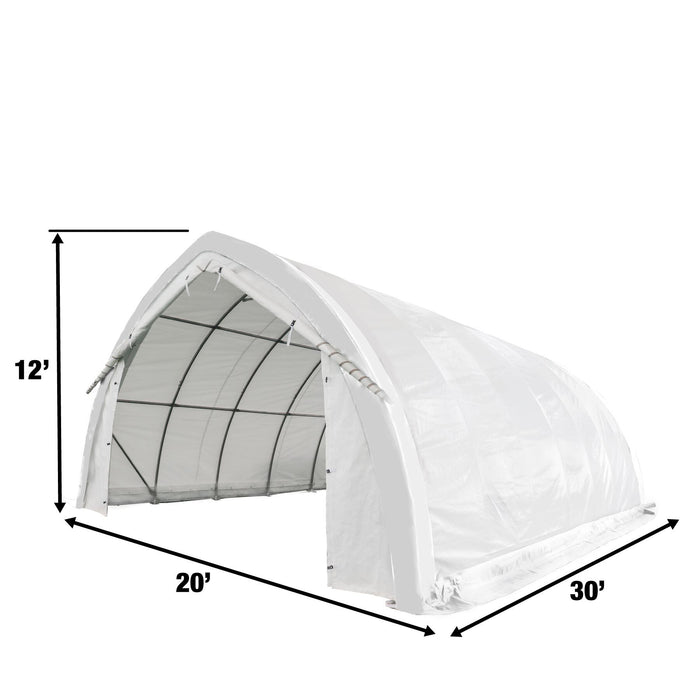 TMG Industrial 20' x 30' Arch Wall Peak Ceiling Storage Shelter with Heavy Duty 17 oz PVC Cover & Drive Through Doors, TMG-ST2031PV(Previously ST2030PV)