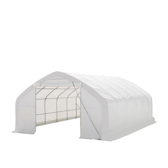 TMG Industrial 20' x 30' Straight Wall Peak Ceiling Storage Shelter with Heavy Duty 17 oz PVC Cover & Drive Through Door, TMG-ST2031V (Previously ST2030V)