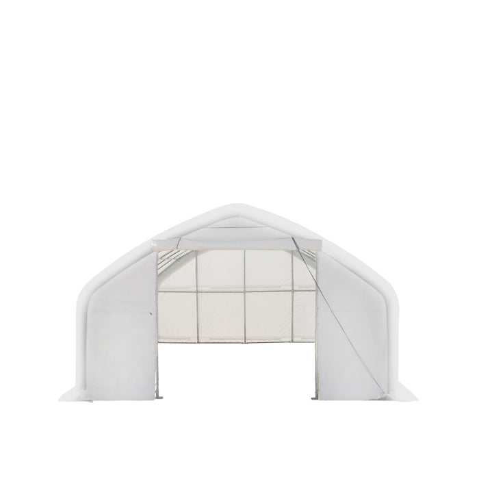 TMG Industrial 20' x 30' Straight Wall Peak Ceiling Storage Shelter with Heavy Duty 17 oz PVC Cover & Drive Through Door, TMG-ST2031V (Previously ST2030V)