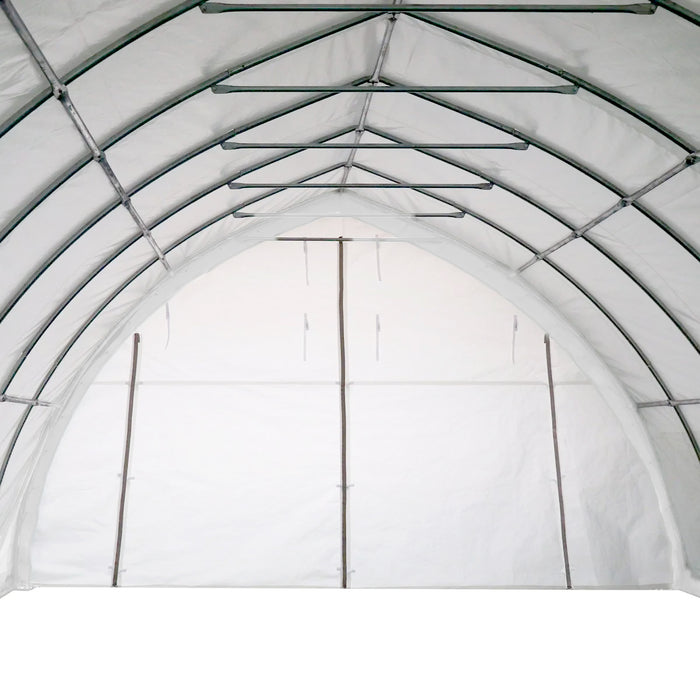 TMG Industrial 20' x 30' Arch Wall Peak Ceiling Storage Shelter with Heavy Duty 11 oz PE Cover & Drive Through Doors, TMG-ST2031P (Previously ST2030P)