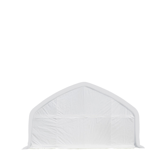 TMG Industrial 20' x 40' Straight Wall Peak Ceiling Storage Shelter with Heavy Duty 17 oz PVC Cover & Drive Through Door, TMG-ST2041V (Previously ST2040V)