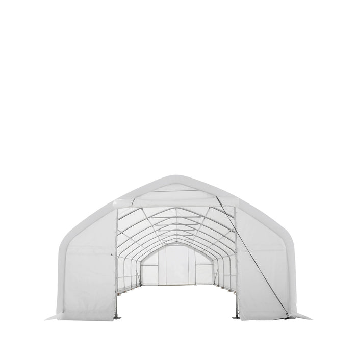TMG Industrial 20' x 40' Straight Wall Peak Ceiling Storage Shelter with Heavy Duty 17 oz PVC Cover & Drive Through Door, TMG-ST2041V (Previously ST2040V)