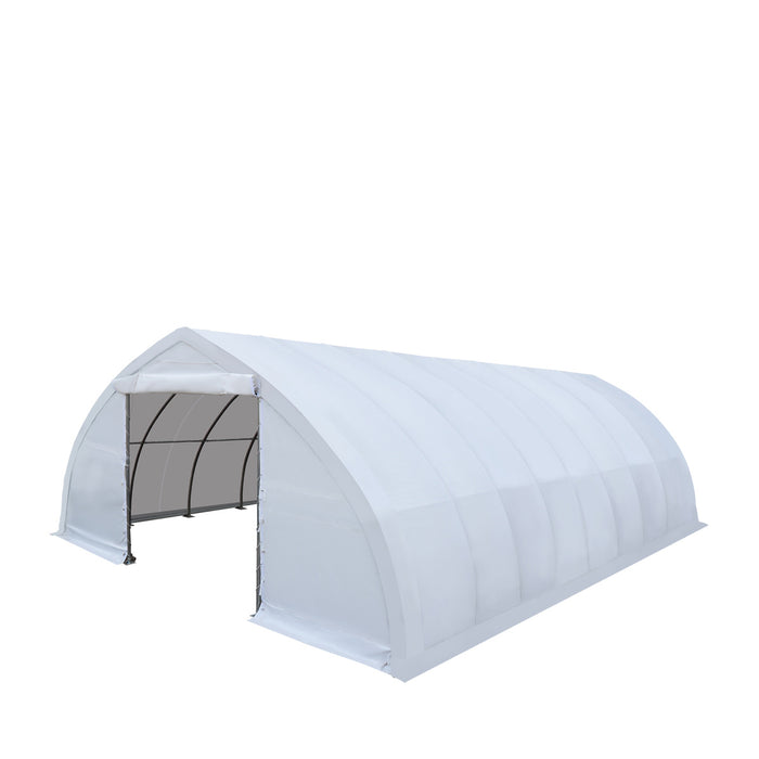 TMG Industrial 30' x 40' Peak Ceiling Storage Shelter with Heavy Duty 11 oz PE Cover & Drive Through Doors, TMG-ST3040E (Previously ST3040)