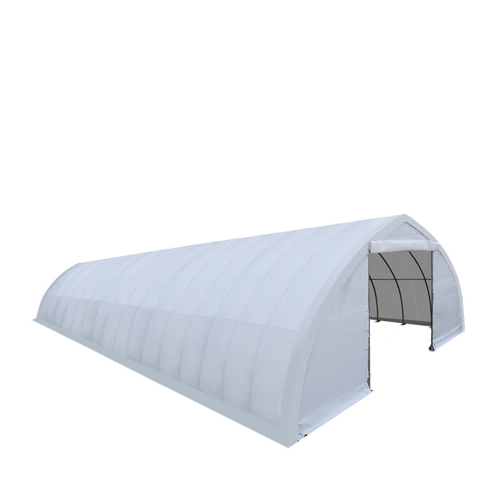 TMG Industrial 30' x 80' Peak Ceiling Storage Shelter with Heavy Duty 11 oz PE Cover & Drive Through Doors, TMG-ST3080E (Previously ST3080)