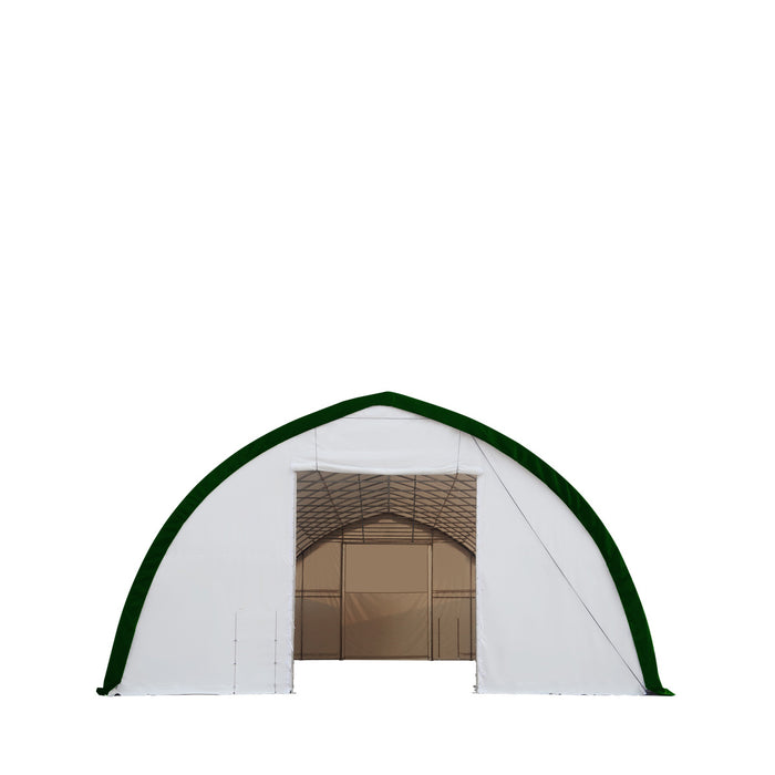 TMG-ST4081E 40' x 80' Peak Ceiling Storage Shelter, Single Truss, 11oz PE Cover, 13' W x 16' H Wide Open Door on Two End Walls