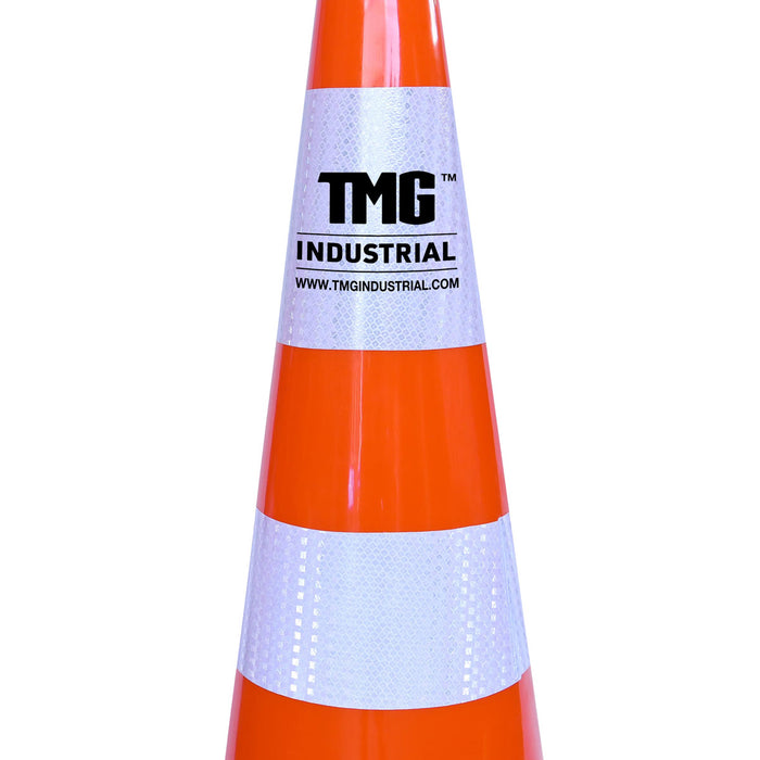 TMG Industrial Cônes de circulation réfléchissants en PVC de 29 po, 252 cônes, base carrée de 14 po, temps chaud et froid, bandes réfléchissantes à haute intensité, TMG-TC29