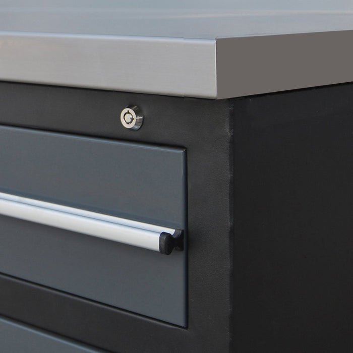 TMG Industrial Pro Series Établi de table en acier inoxydable de 10 pieds à 20 tiroirs, façades de tiroirs revêtues de poudre, tiroirs verrouillables à double glissière, cadre soudé tout-en-un, TMG-WB20DS