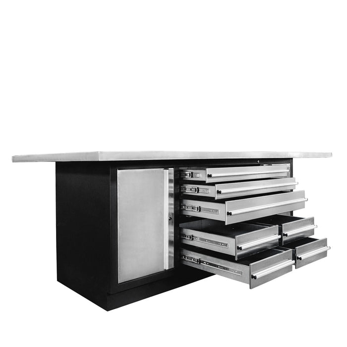 TMG Industrial Pro Series Stainless-Steel Extra-Large 85” x 45” Platform Workbench, 7 Lockable Drawers, 2 Storage Cabinets, Adjustable Shelving, All-in-One Welded Frame, TMG-WB85XS